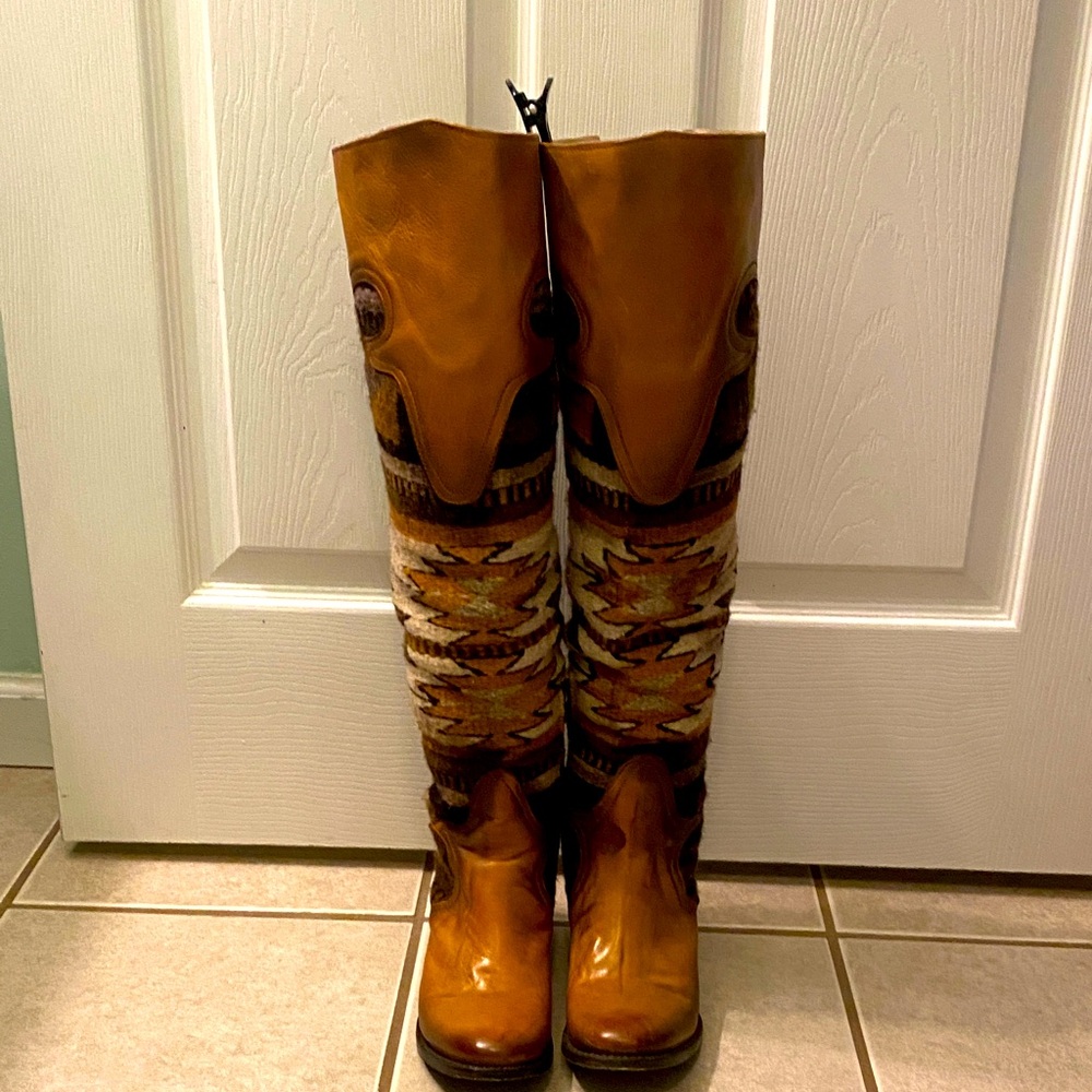 Freebird Knee-High Leather Boots with Patterned Knit